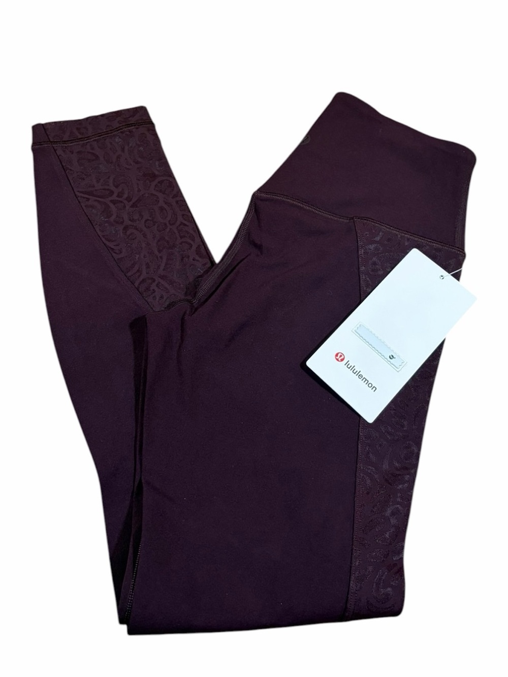 NWT Lululemon Paisley Lace Overlay High-Rise Tight *25” (Black Plum) Size 4